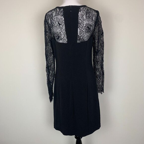 Laundry by Shelli Segal Womens Lace Little Black Dress Size 8 Long Sleeve Zip - Picture 2 of 8